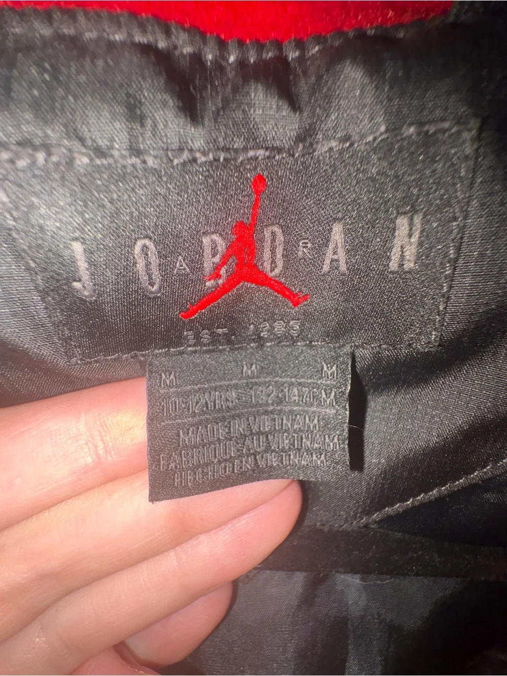 Nike Jordan boys Black Puffer jacket with Red Sleeves and Hood